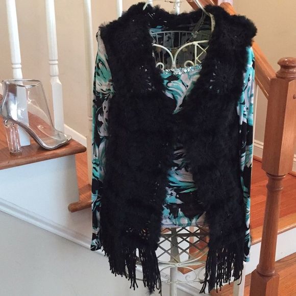Rabbit Fur and Crochet Vest - Picture 1 of 8